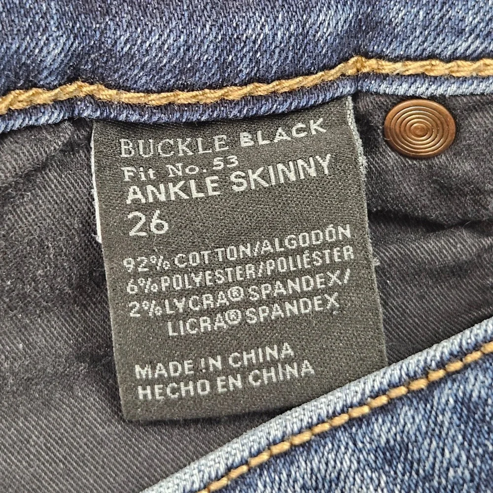 Buckle Black Ankle Skinny Jeans Womens Size 26 Blue Fit No 53 Frayed Hem Denim - Picture 4 of 9